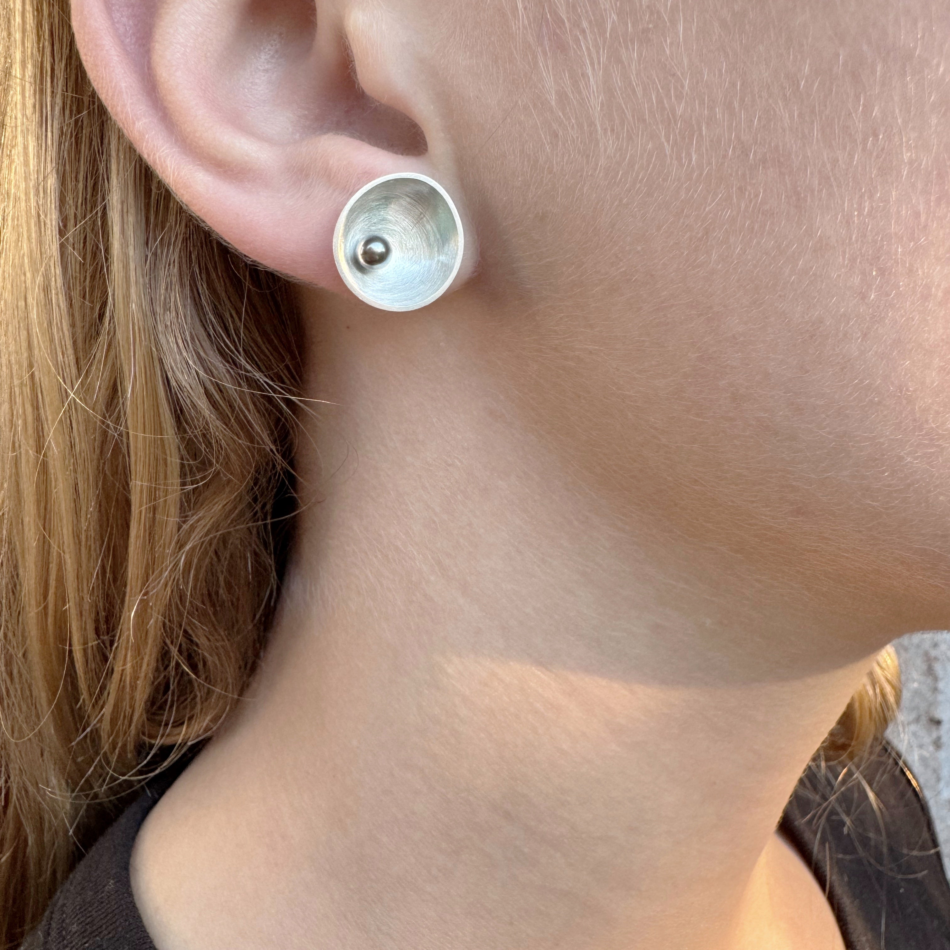 Sea Dish Silver & Pearl Studs - Katheryn Leopoldseder
