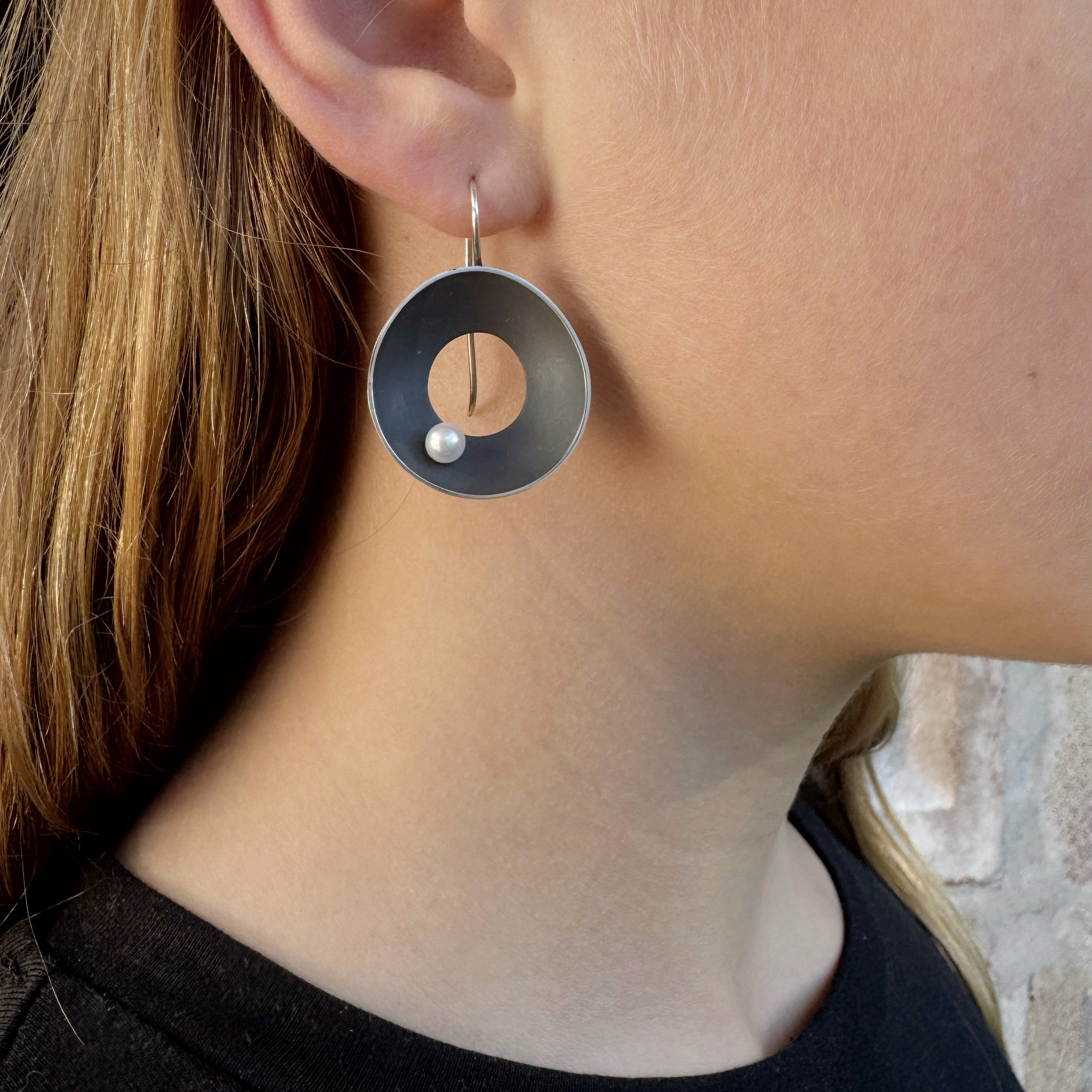 Medium Open Sea Dish Oxidised Earrings - Katheryn Leopoldseder