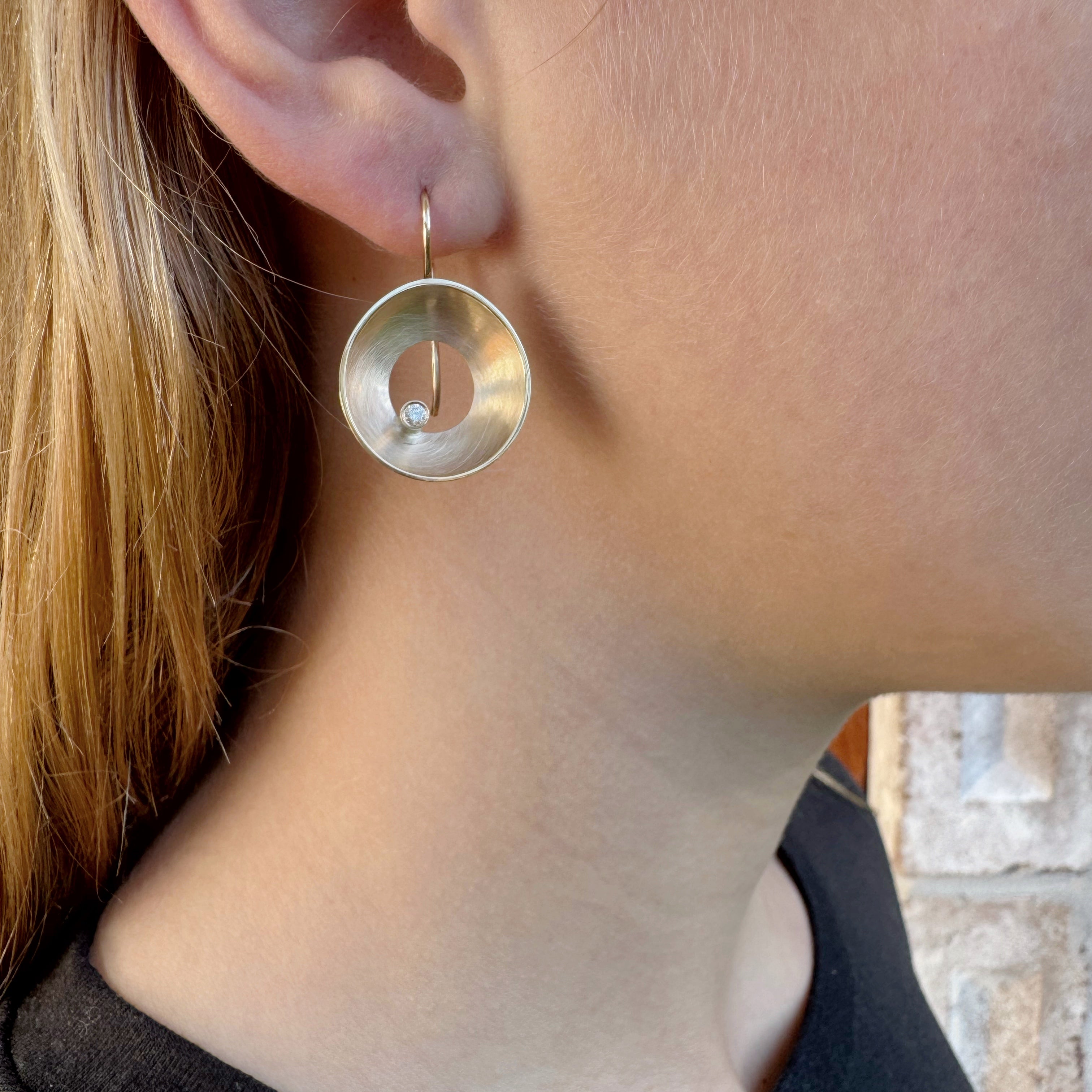 Gold Open Sea Dish Diamond Earrings - Katheryn Leopoldseder