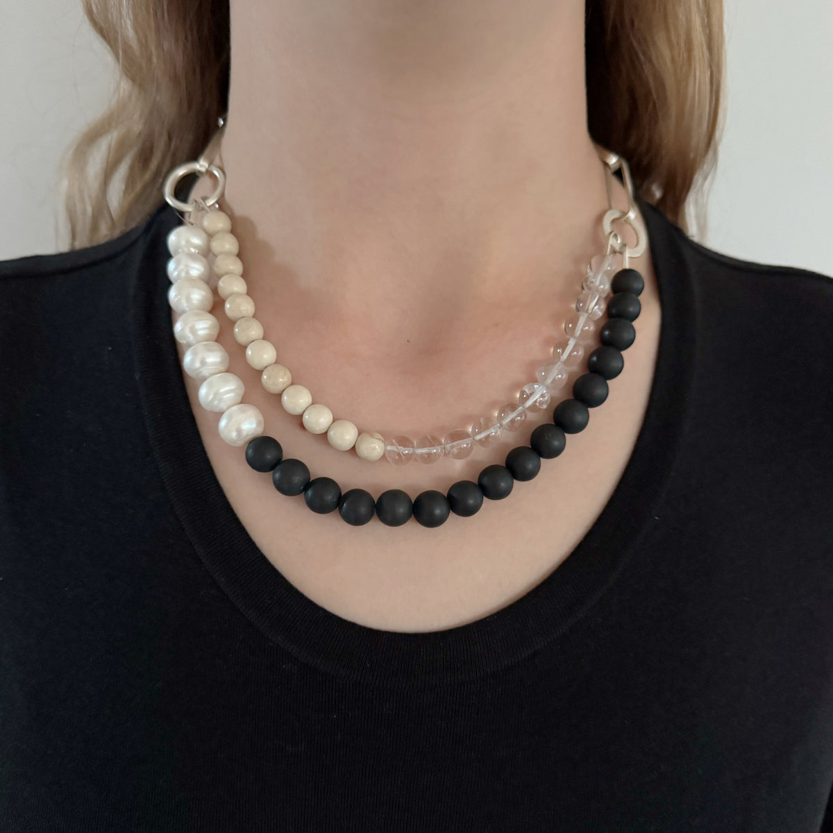 Silver, Pearl & Mixed Mineral Neckpiece - Ari Athans
