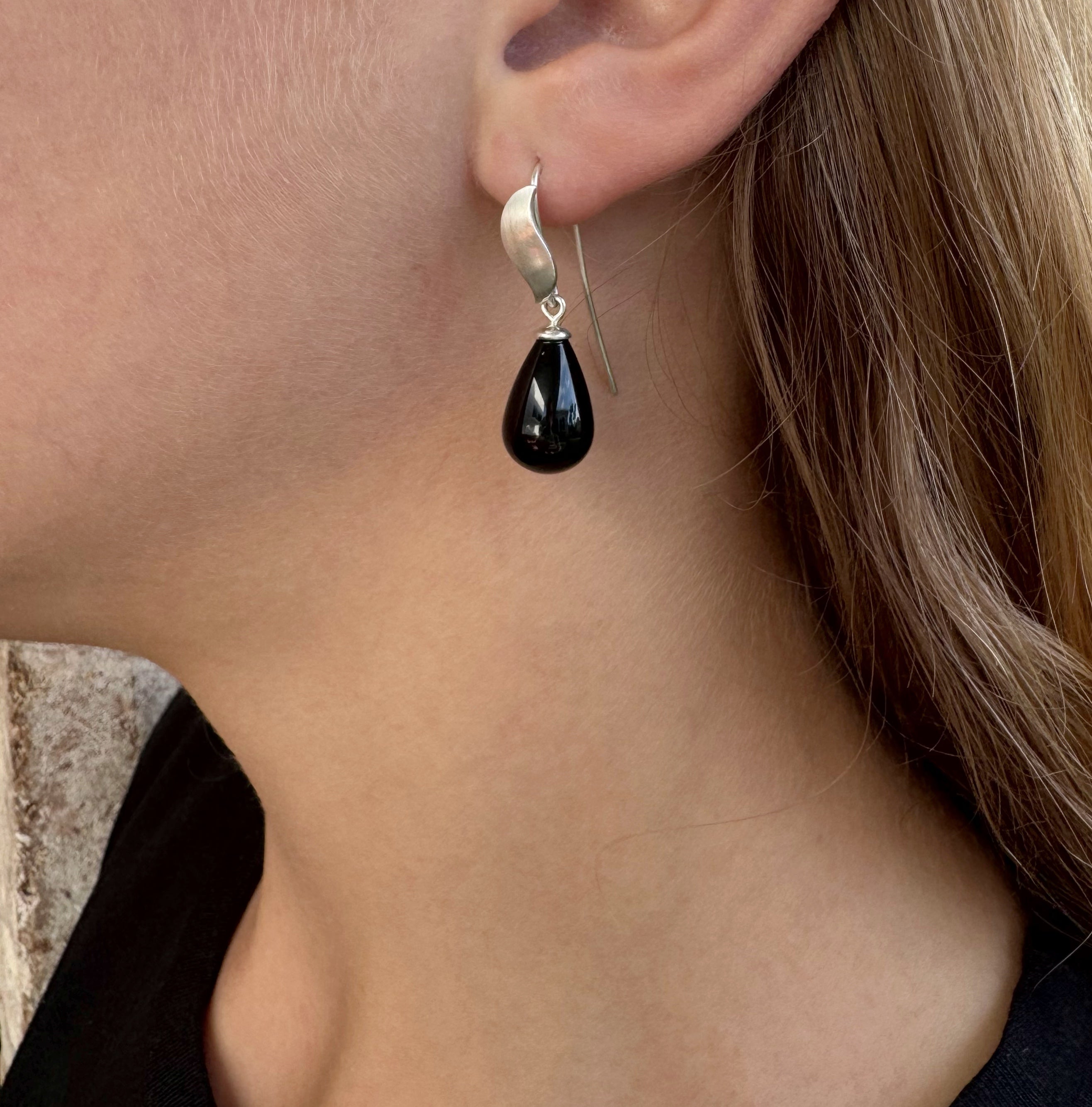 Onyx Briolette Drop Earrings - Catherine White