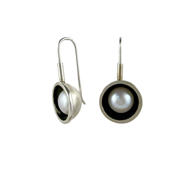 Silver Dome and Pearl Earrings - Ari Athans