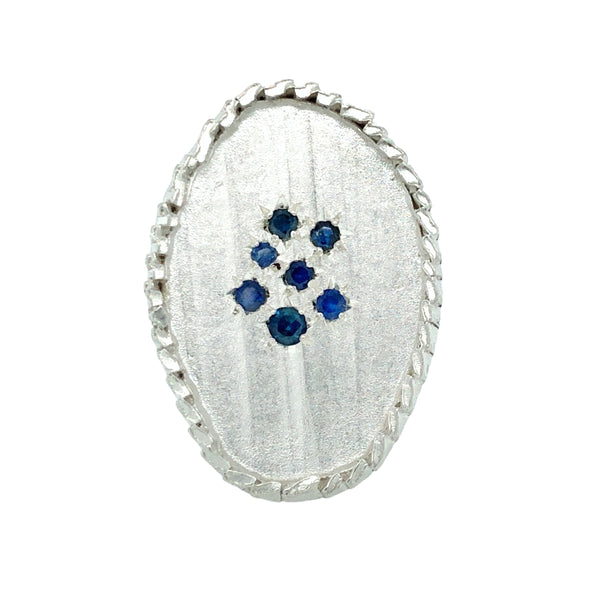 Large Oval Silver Feather Signet Ring with Sapphires - Nina Baker