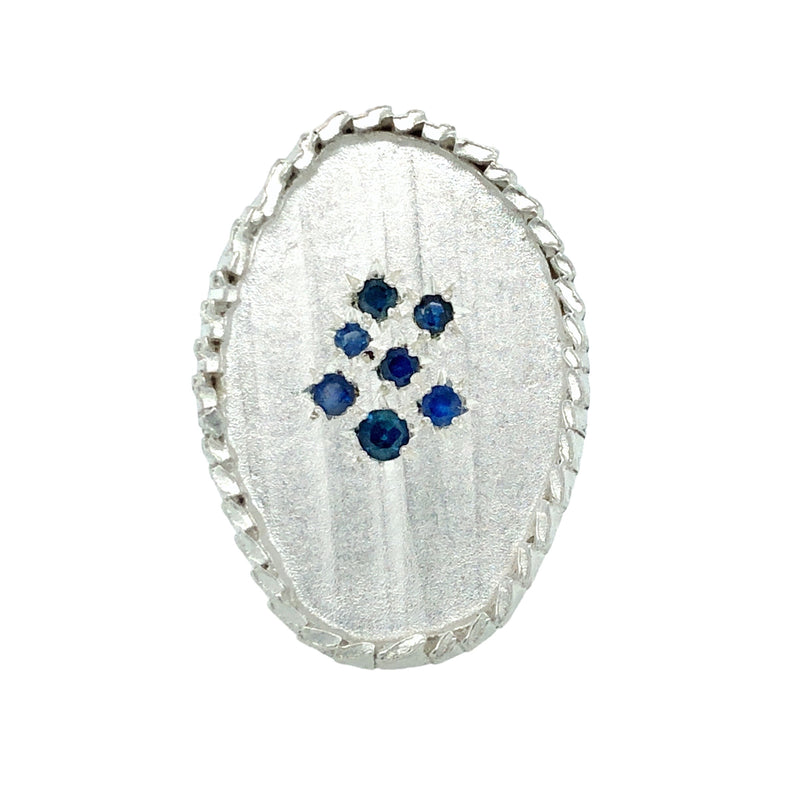Large Oval Silver Feather Signet Ring with Sapphires - Nina Baker