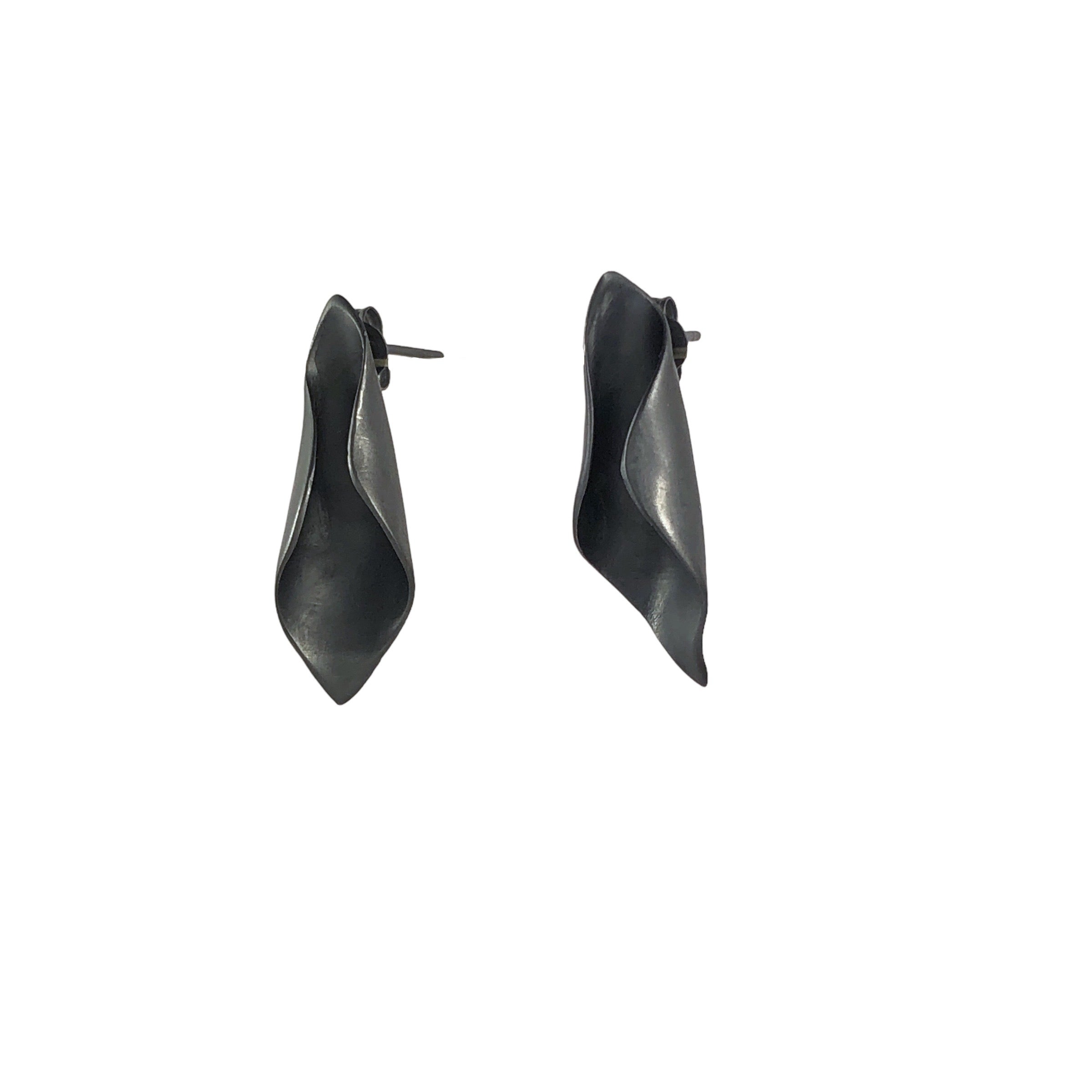 Oxidised Silver Curling Leaf Studs - Sarah Bourke