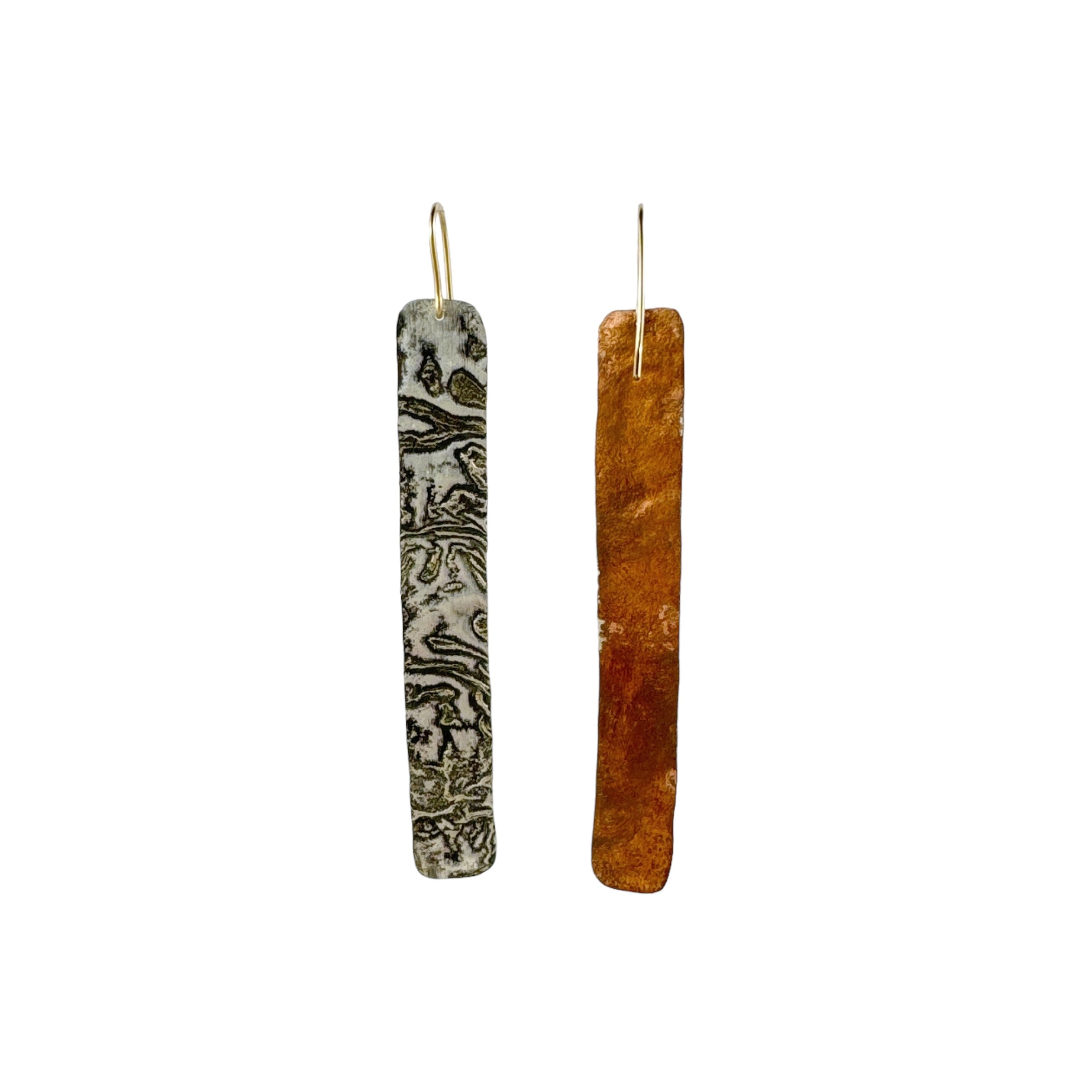 Bi-metal Long Rectangle Earrings - Jane Hodgetts