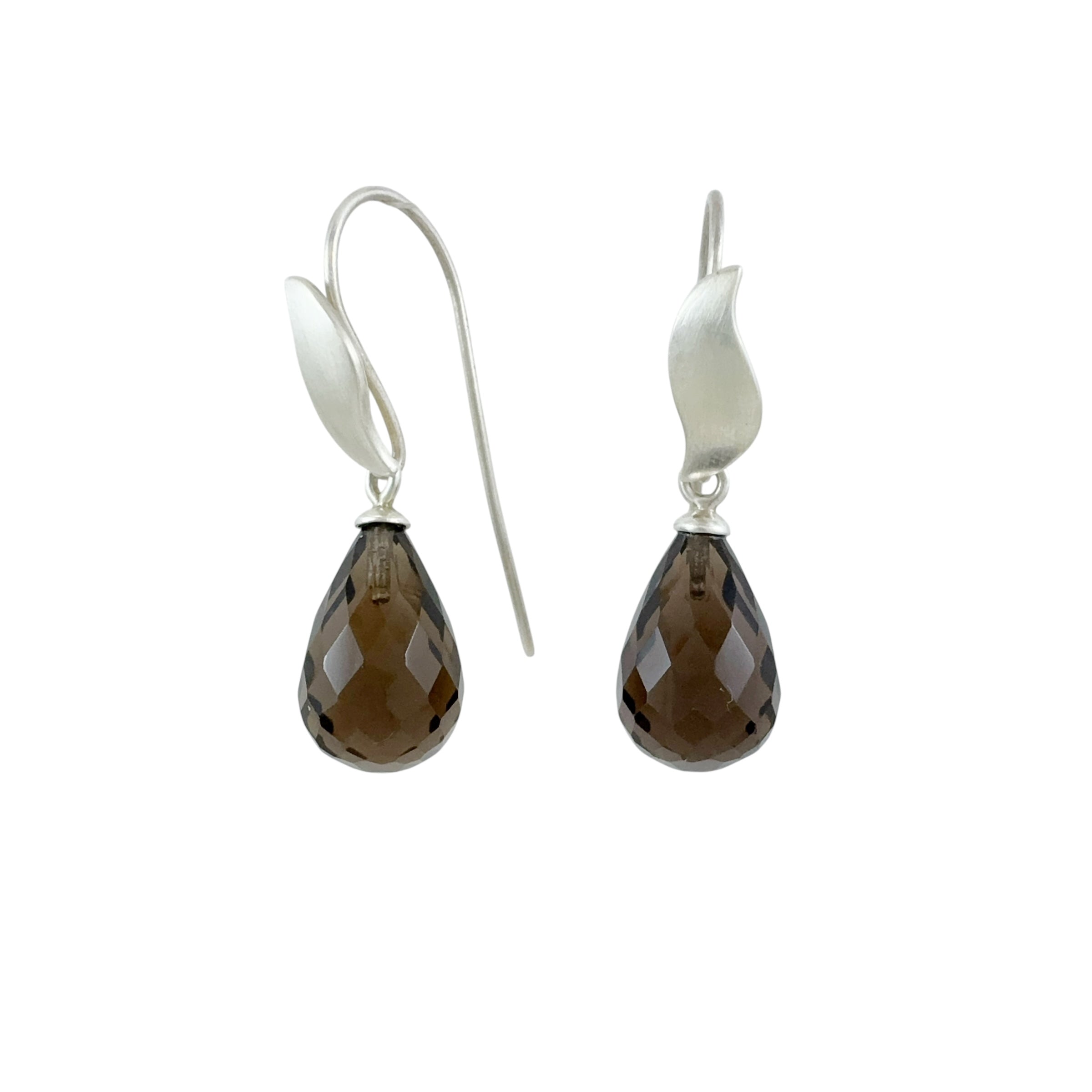 Smokey Quartz Briolette Drop Earrings - Catherine White
