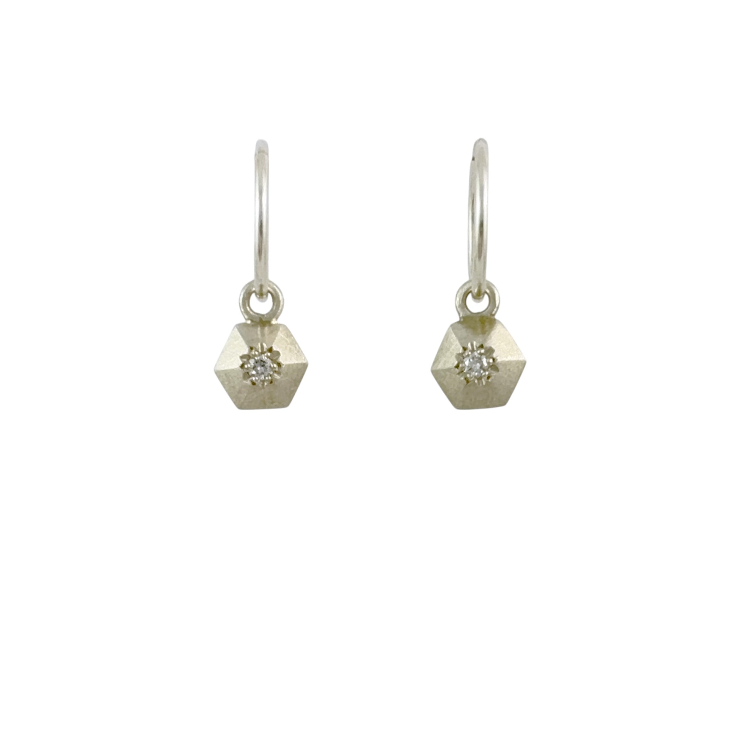 Hexagon Diamond Charm Silver Earrings - Emma Jane Donald