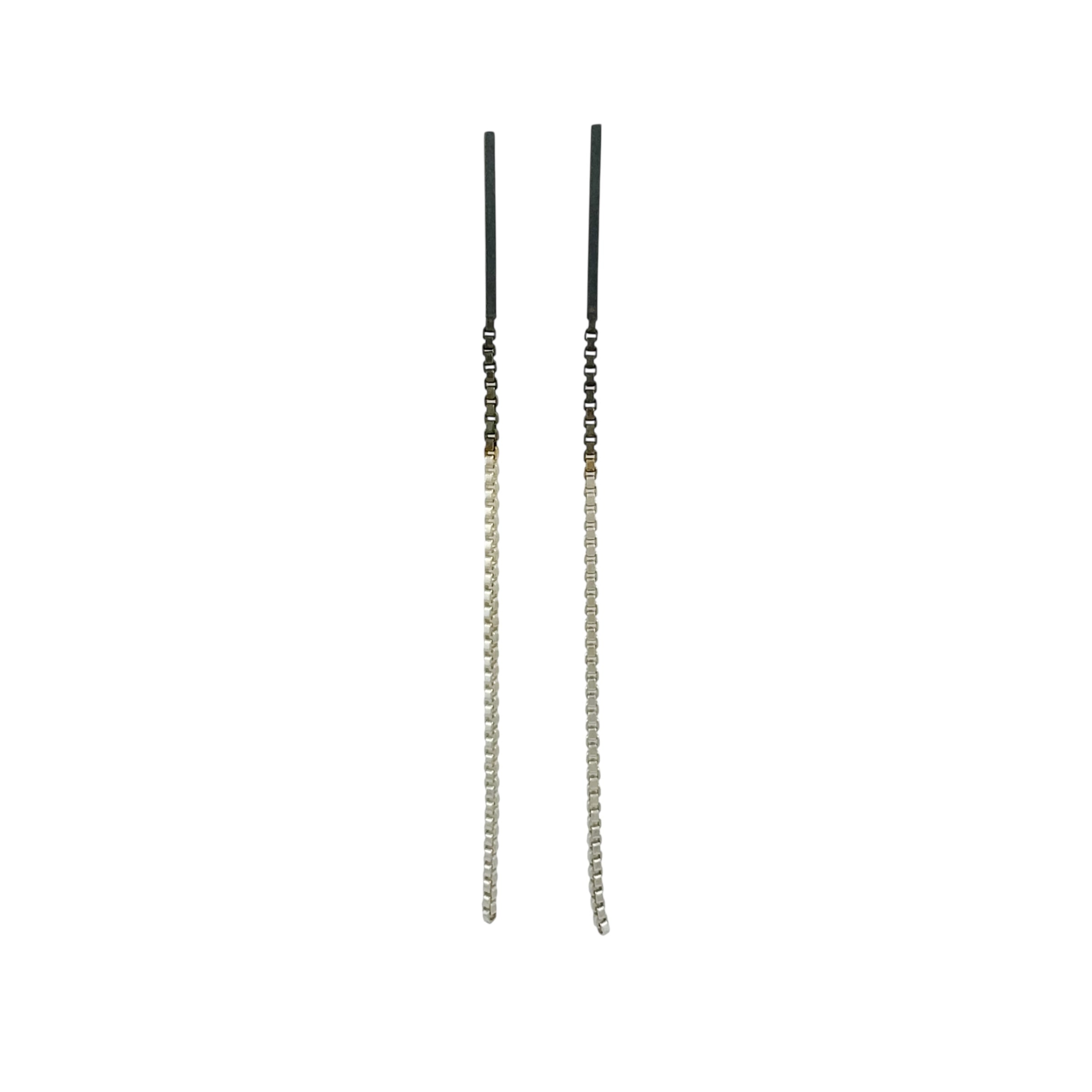 Box Chain Oxidised Stick Earrings - Kaoru Rogers
