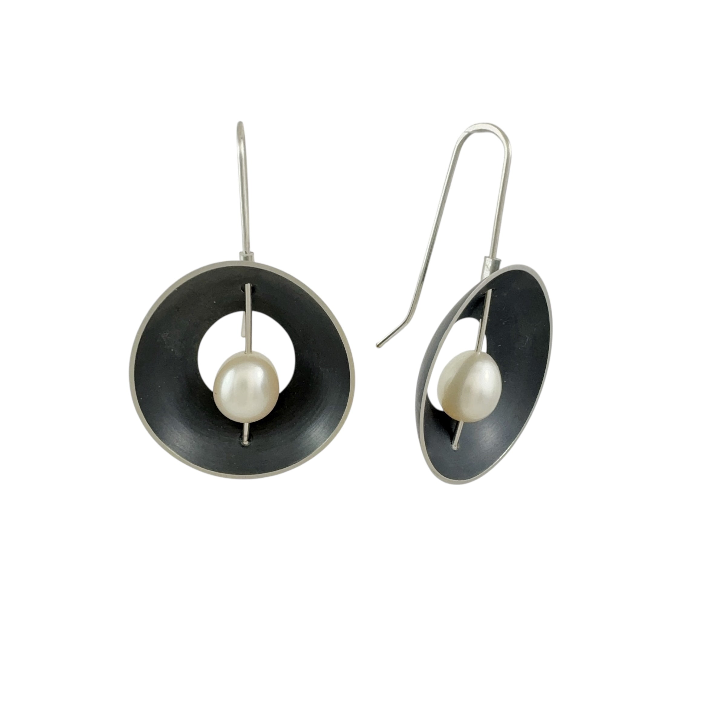Periwinkle Pearl & Oxidised Silver Earrings - Katheryn Leopoldseder