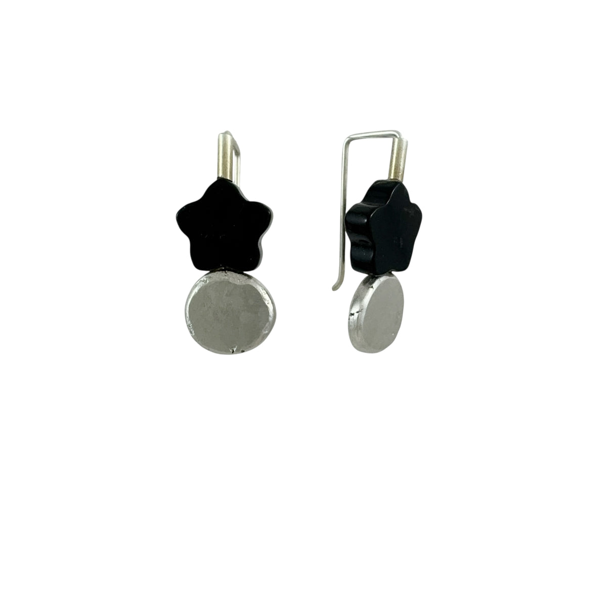 Onyx Flower & Silver Blob Earrings - Ari Athans