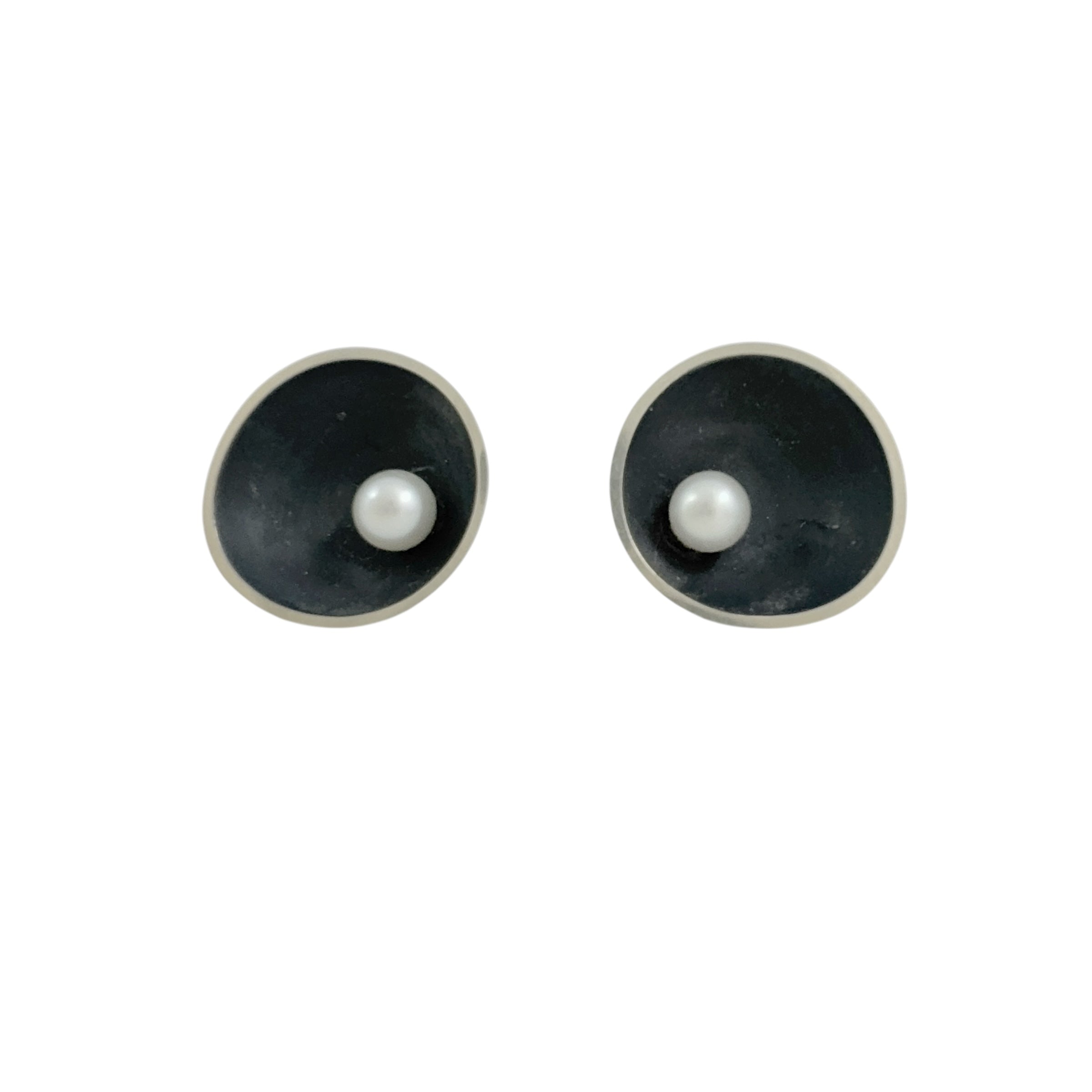 Sea Dish Oxidised Silver & Pearl Studs - Katheryn Leopoldseder