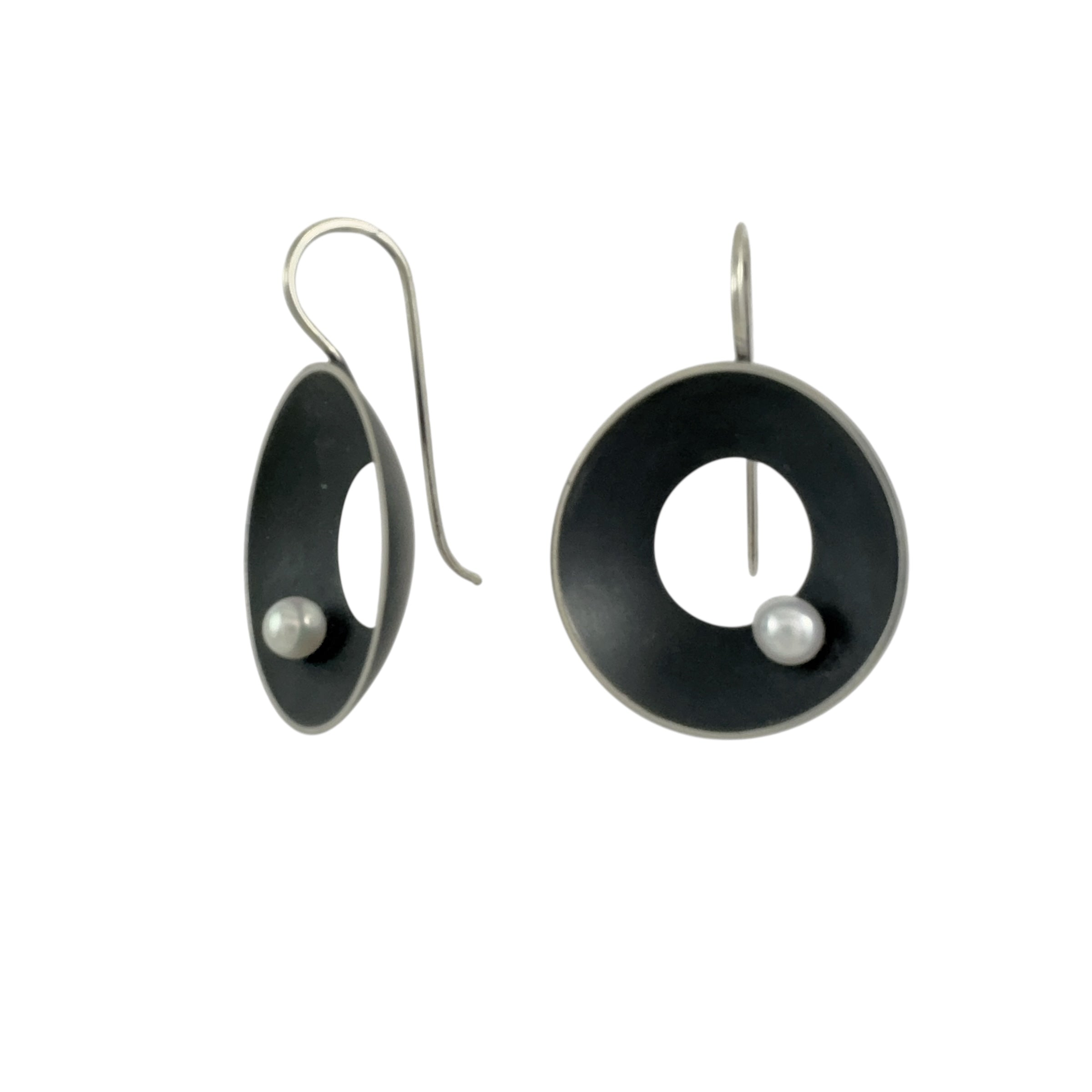 Medium Open Sea Dish Oxidised Earrings - Katheryn Leopoldseder