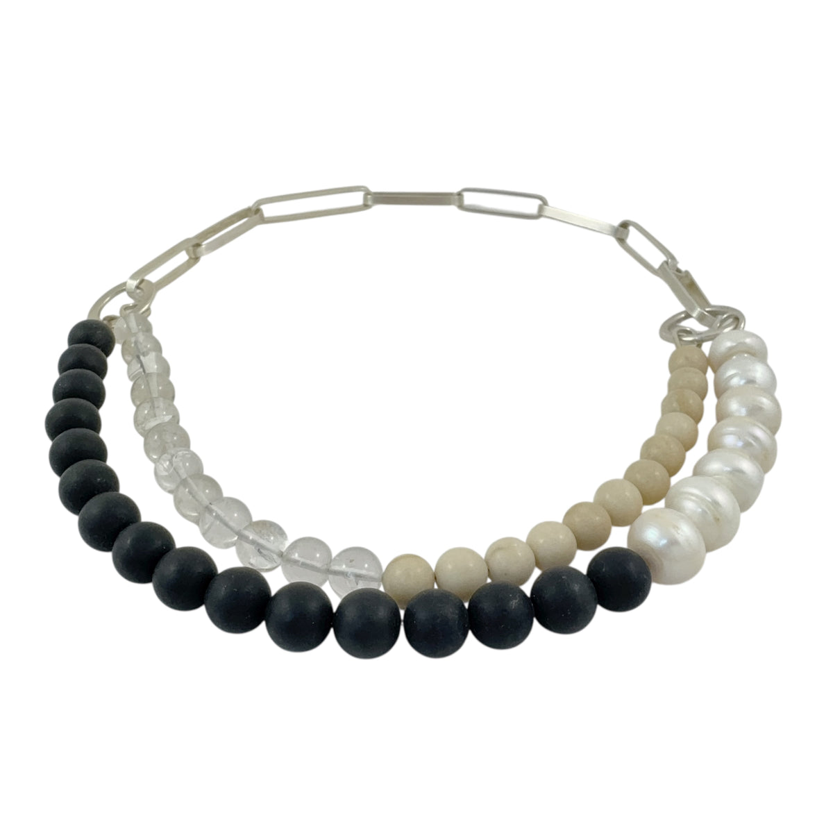 Silver, Pearl & Mixed Mineral Neckpiece - Ari Athans
