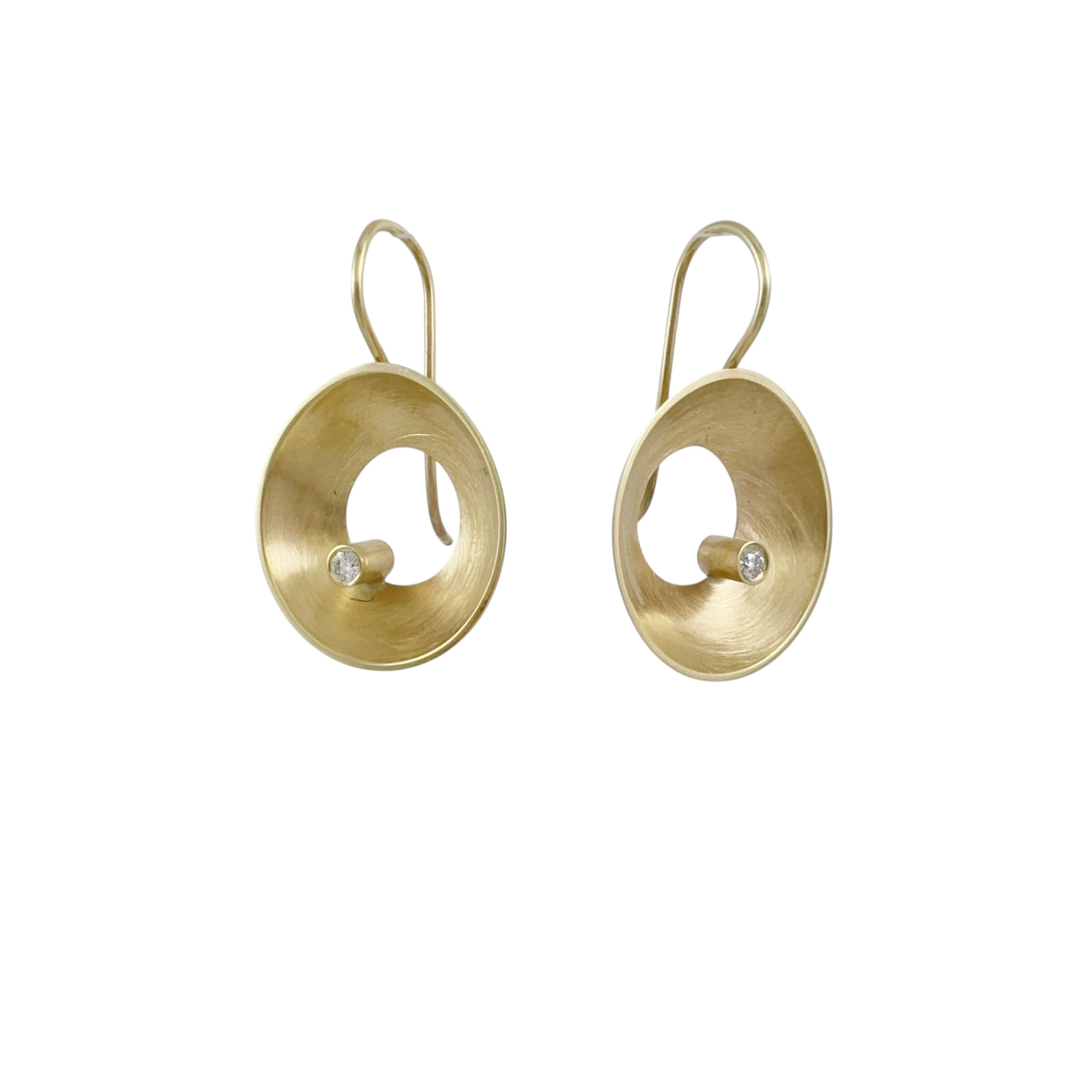 Gold Open Sea Dish Diamond Earrings - Katheryn Leopoldseder