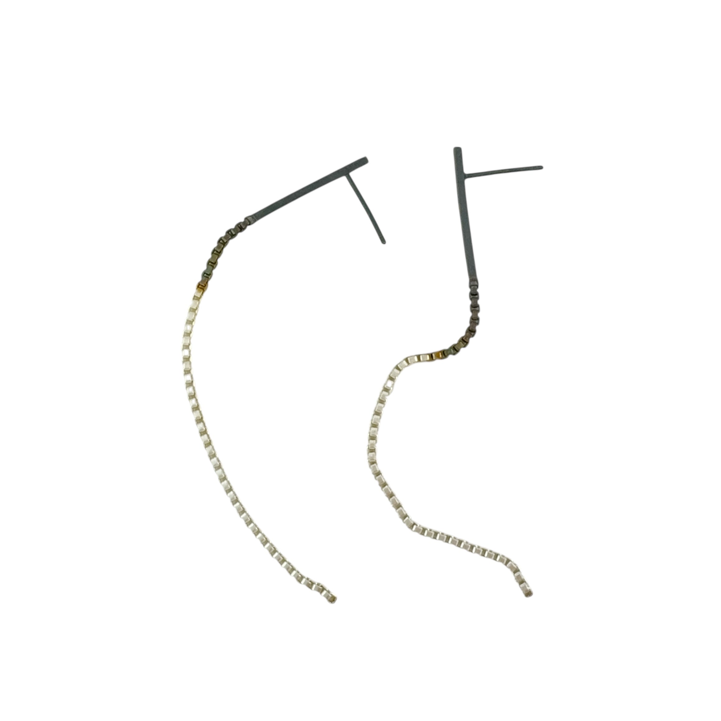 Box Chain Oxidised Stick Earrings - Kaoru Rogers
