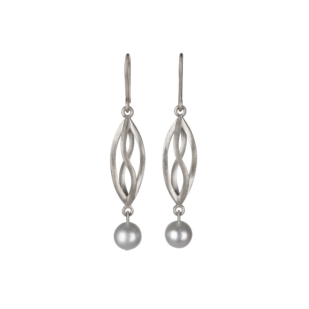 Weaving Light Silver & Pearl Earrings - Kate Alterio