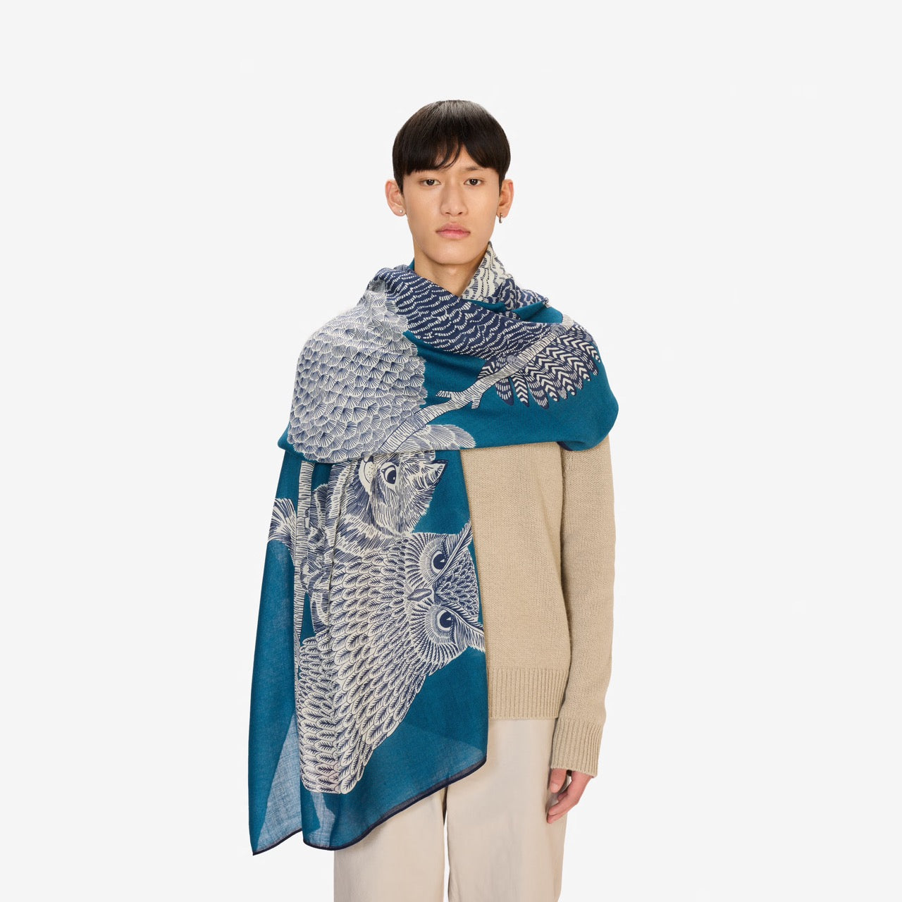 Chouette Wool Scarf in Blue - Inoui Editions