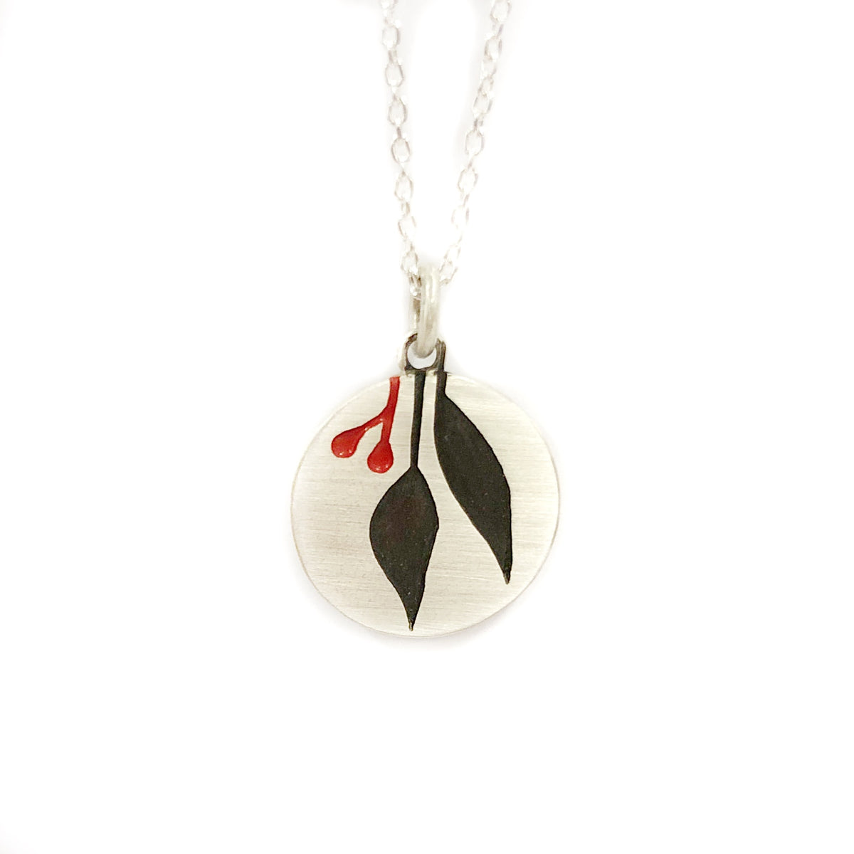 Petite Gum Leaf with Red Pendant - Emma Kidson
