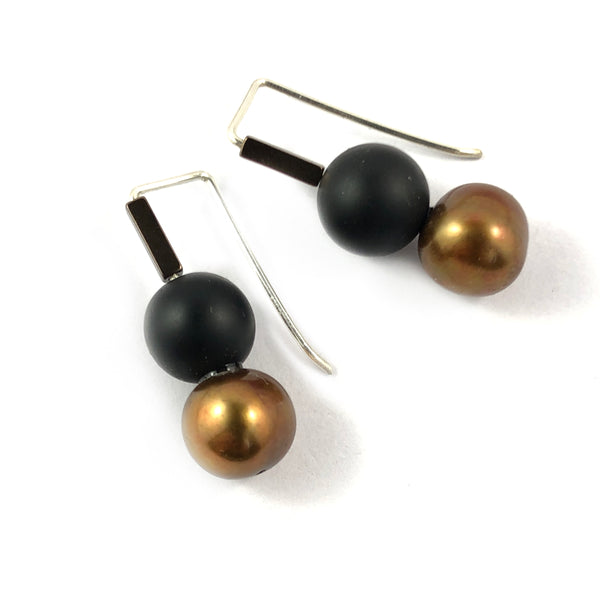 Bronze Pearl & Onyx Earrings - Ari Athans