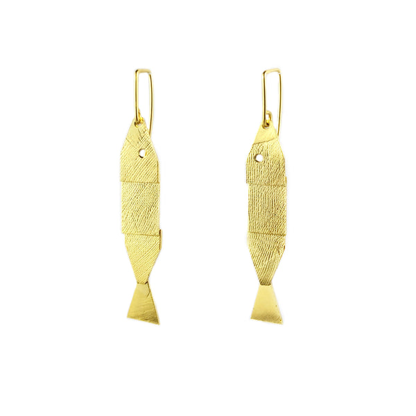 Short Golden Articulate Fish Earrings - Cynthia Nge