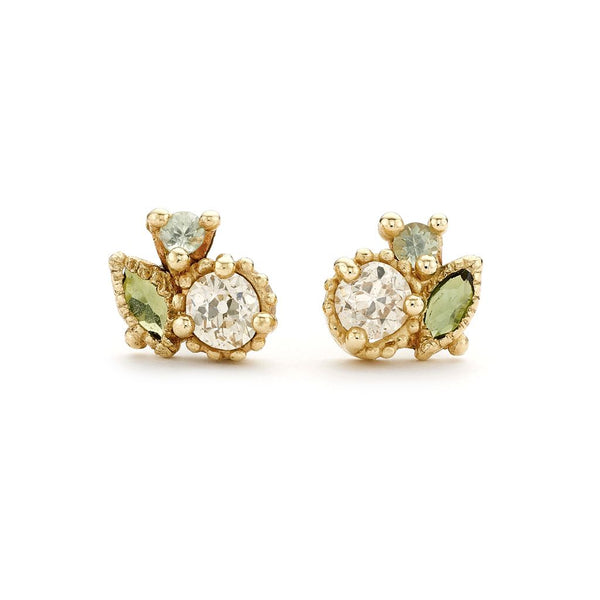 Champagne Diamond and Sapphire Cluster Studs - Ruth Tomlinson