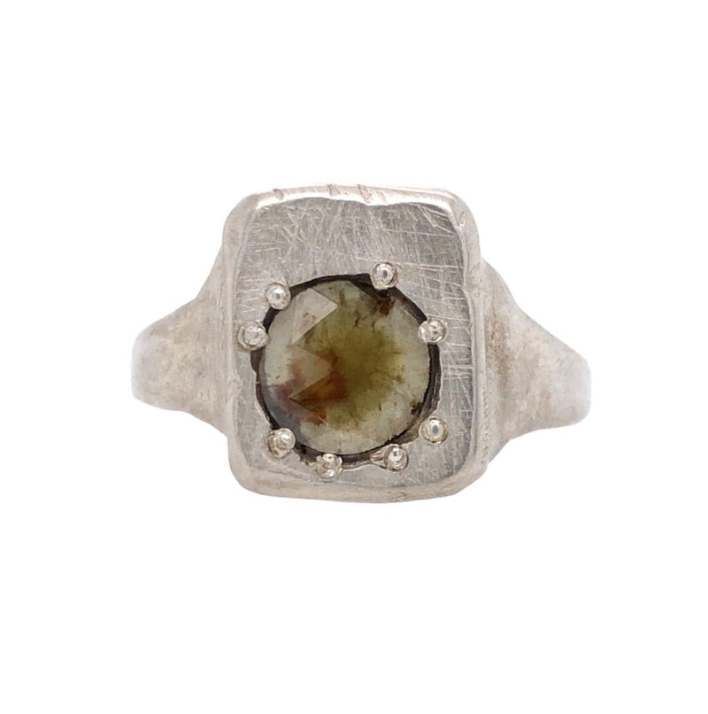Rectangular Silver Signet Ring with Diamond - Atelier Narce