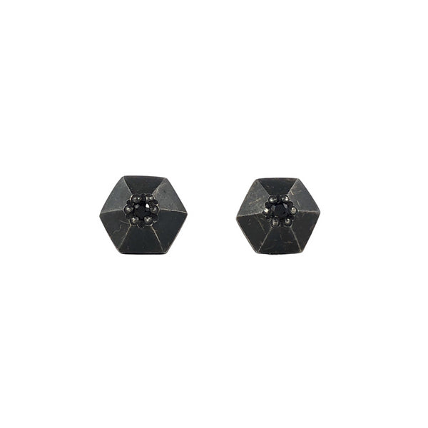 Hexagon Black Diamond Stud Earrings - Emma Jane Donald