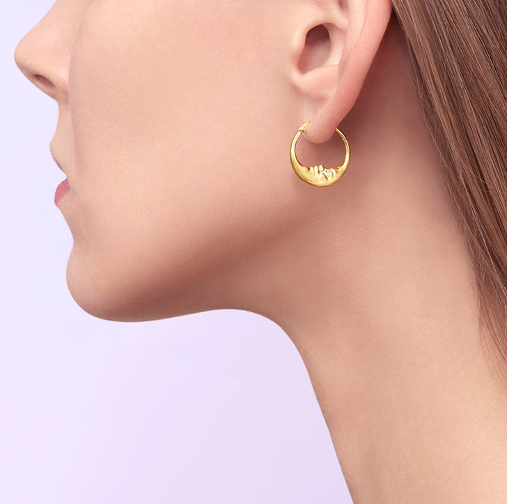 Small Crescent Moon Hoop Earrings - Anthony Lent