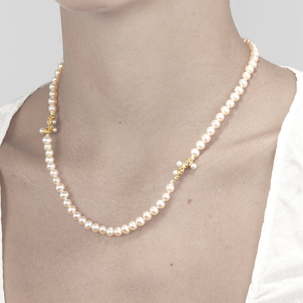 Pearl Necklace with Diamonds and Granules - Ruth Tomlinson
