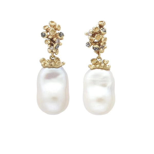 Baroque Pearl & Grey Diamond Drop Earrings - Ruth Tomlinson