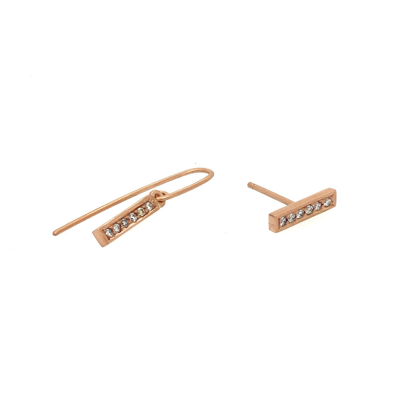 Mode Bar Diamond set Rose Gold Earrings - Leah Abercrombie