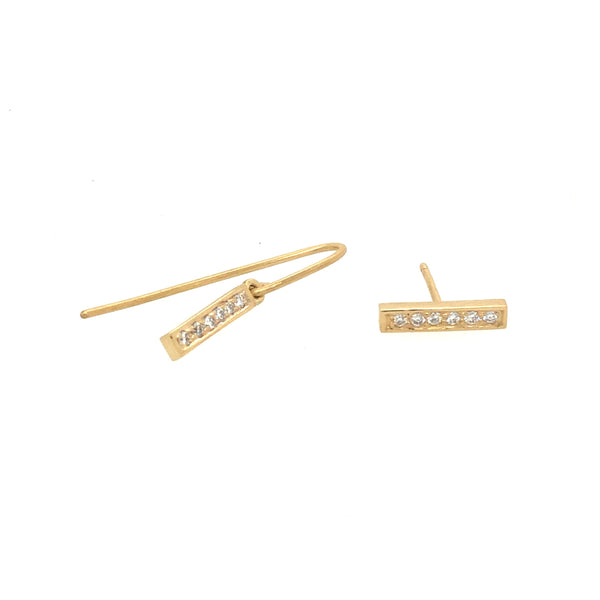Mode Bar Diamond Set Yellow Gold Earrings - Leah Abercrombie