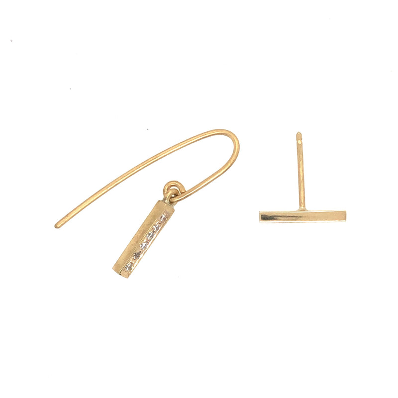 Mode Bar Diamond Set Yellow Gold Earrings - Leah Abercrombie