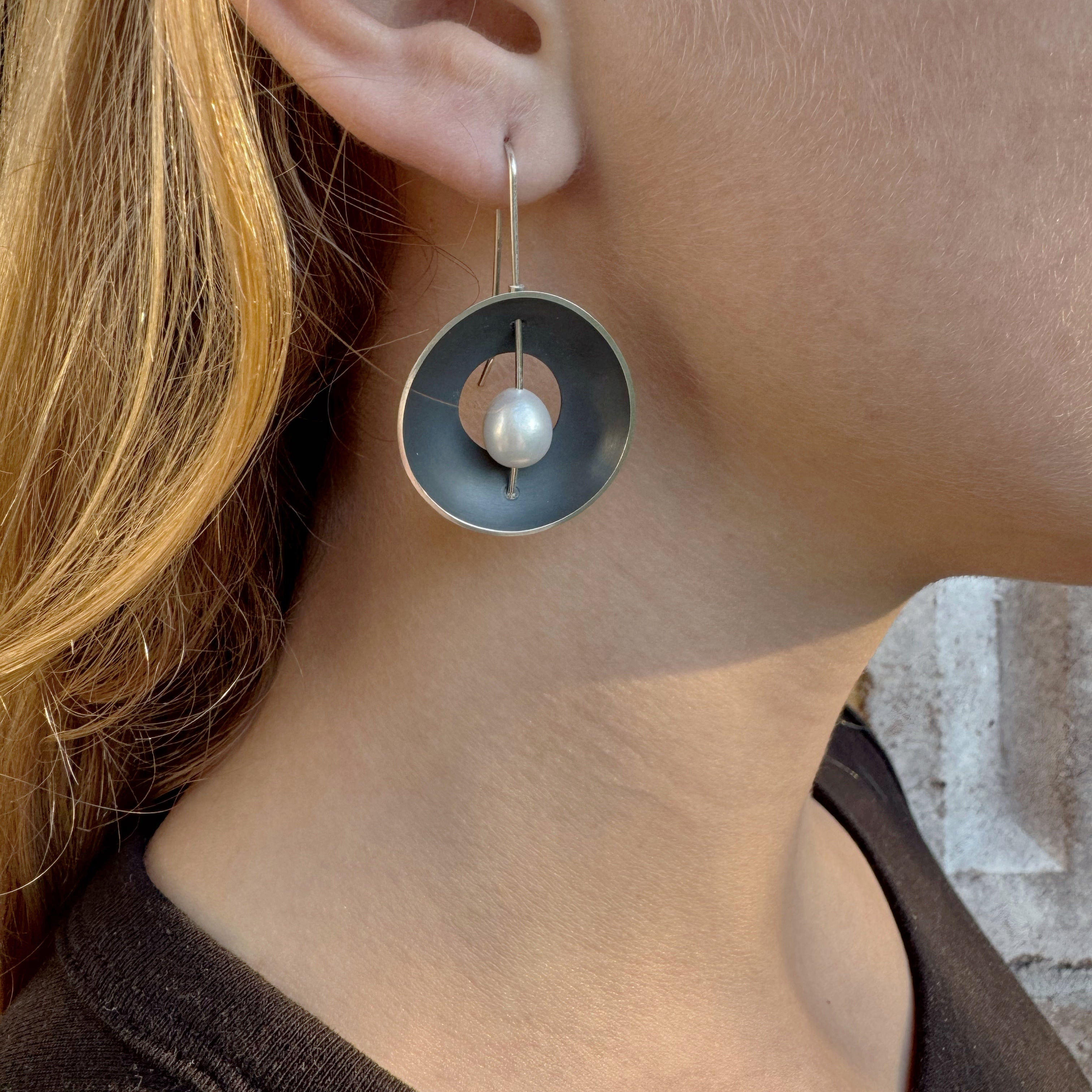 Periwinkle Pearl & Oxidised Silver Earrings -  Katheryn Leopoldseder