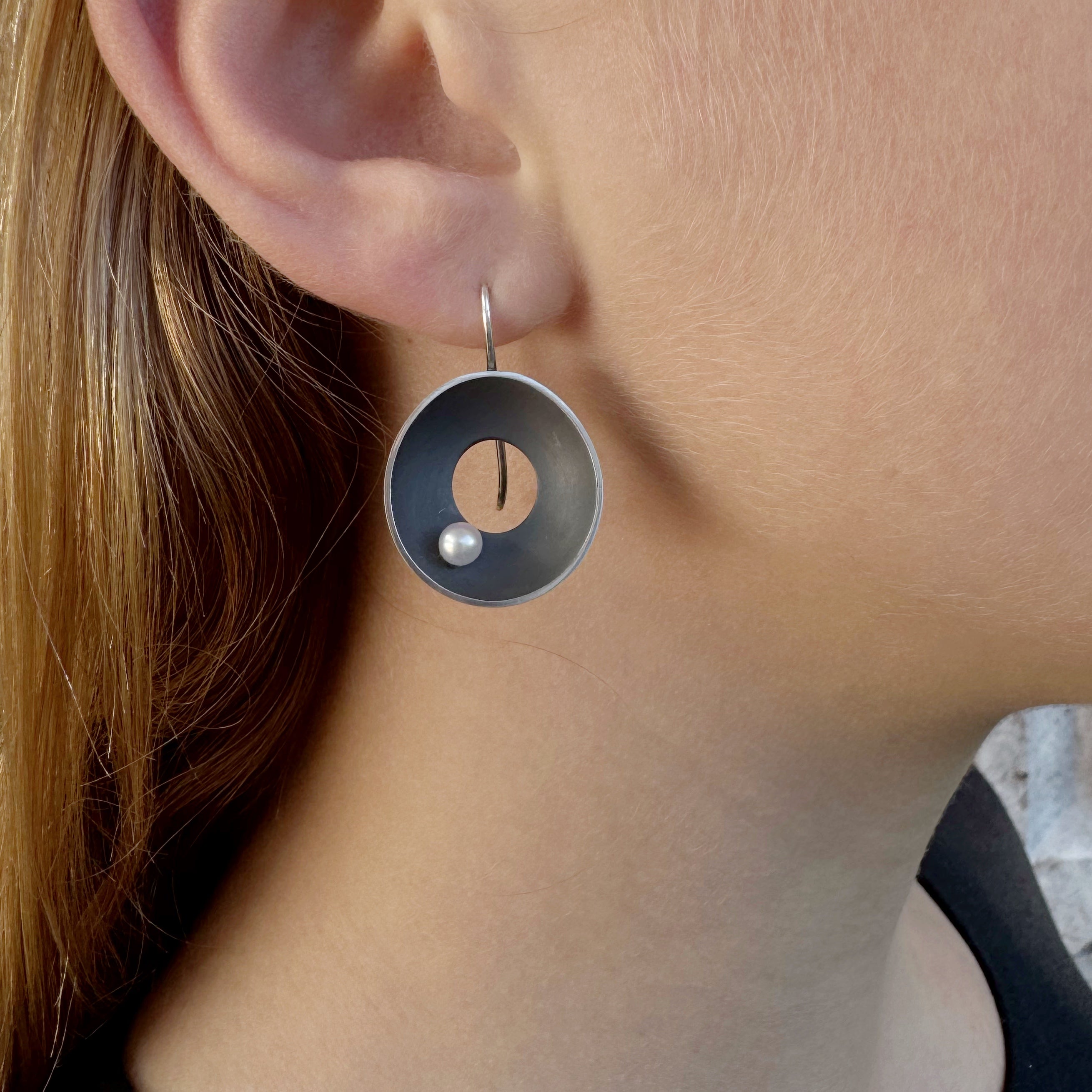 Small Open Sea Dish Oxidised Earrings -  Katheryn Leopoldseder