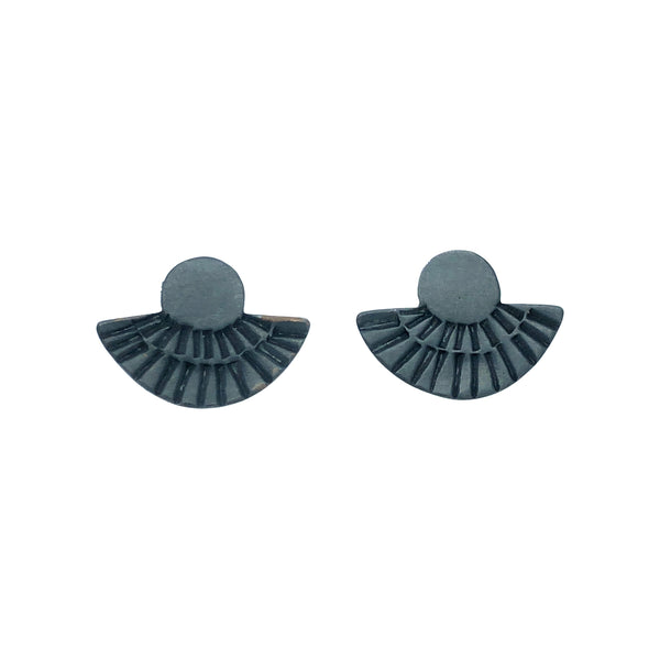 Fan Out Stud Earrings Oxidised Silver - Tara Lofhelm