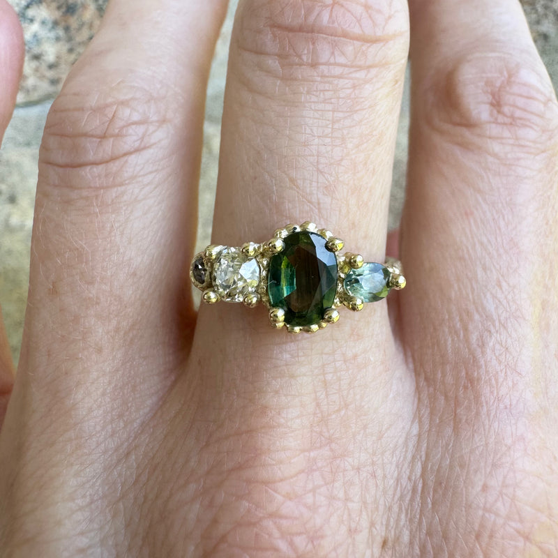 Green Sapphire and Diamond Four Stone Ring - Ruth Tomlinson