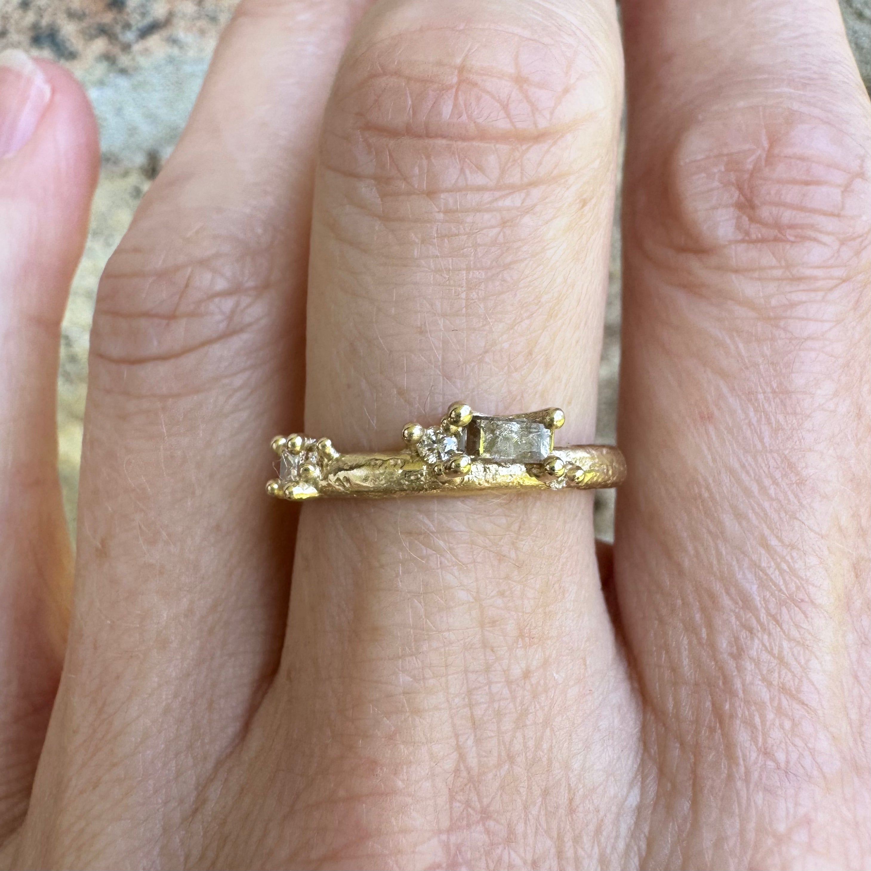 Half Round Band with Mixed-Cut Diamonds and Granules - Ruth Tomlinson