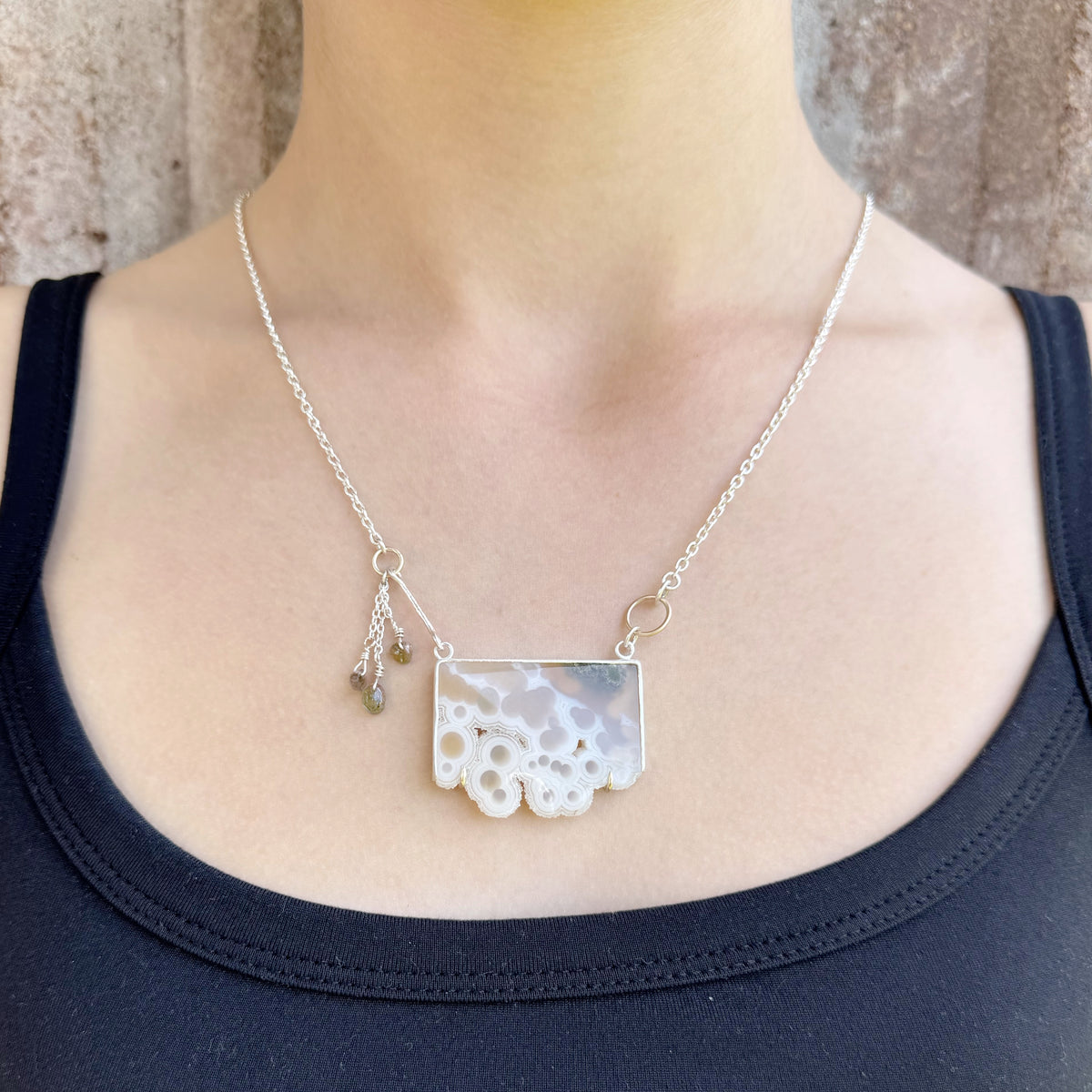 Moss Agate Druzy & Silver Pendant - Regina Krawets