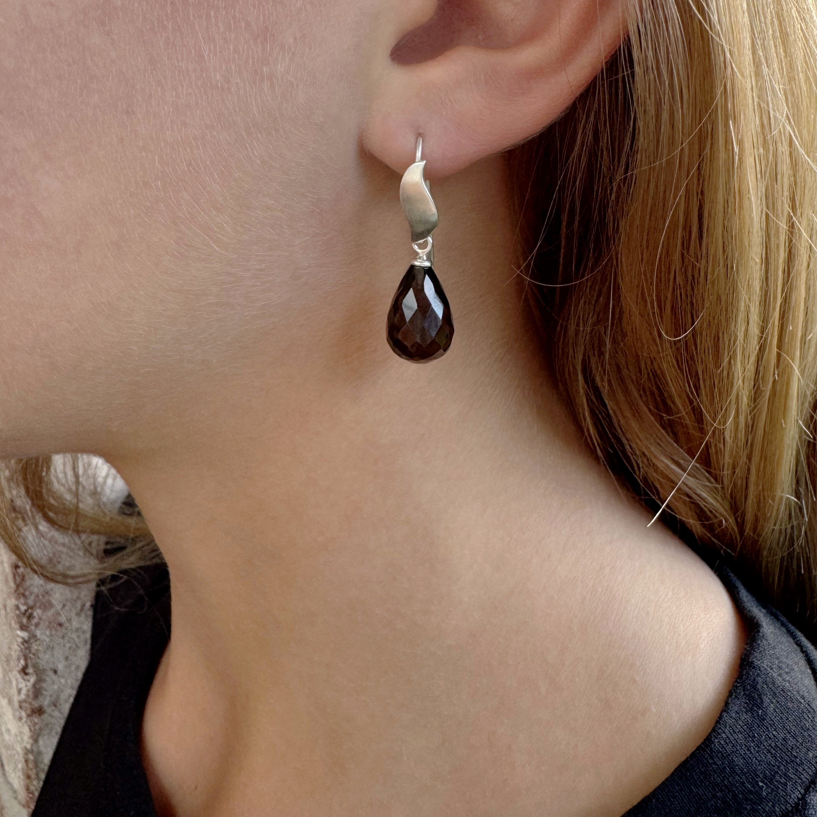 Smokey Quartz Briolette Drop Earrings - Catherine White