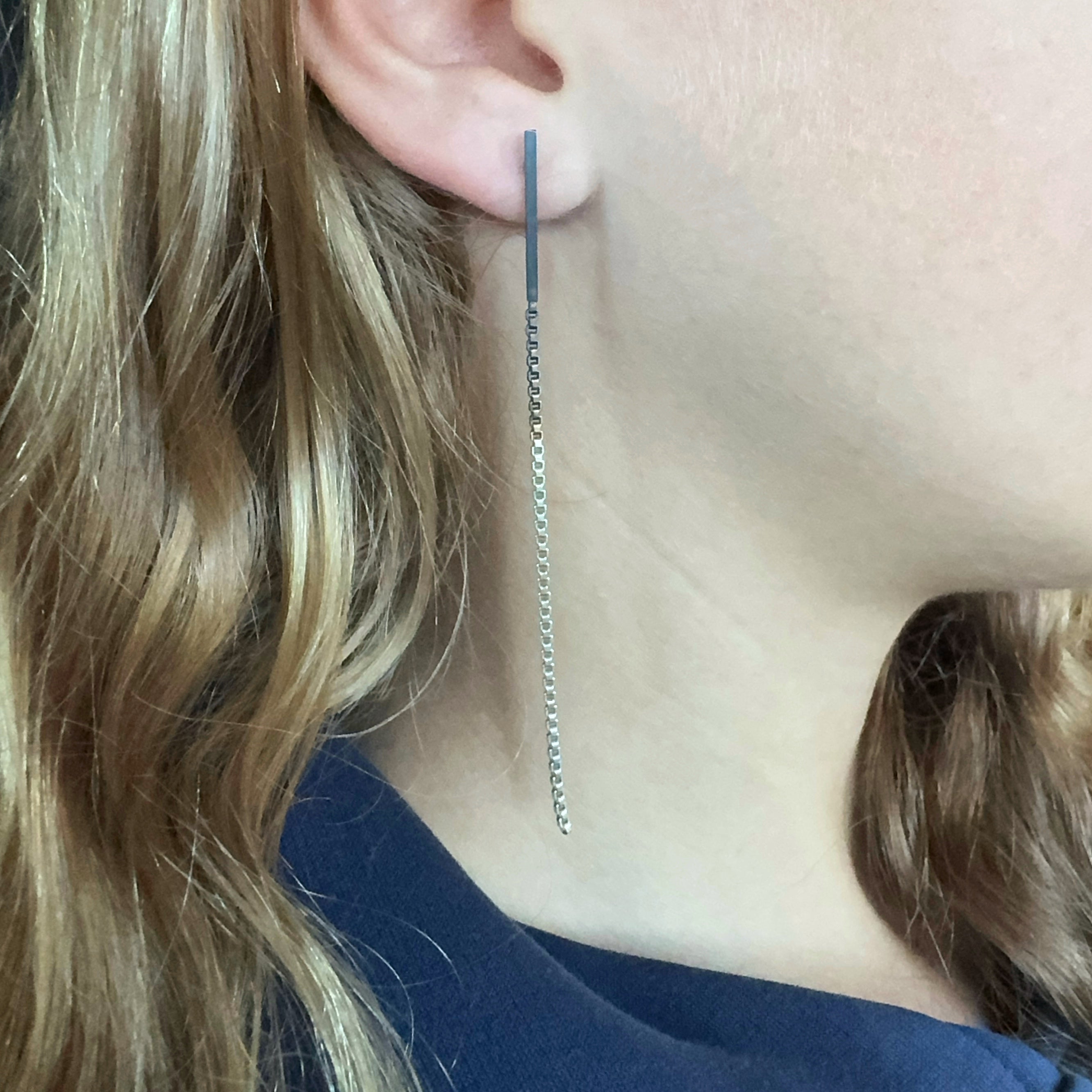 Box Chain Oxidised Stick Earrings - Kaoru Rogers