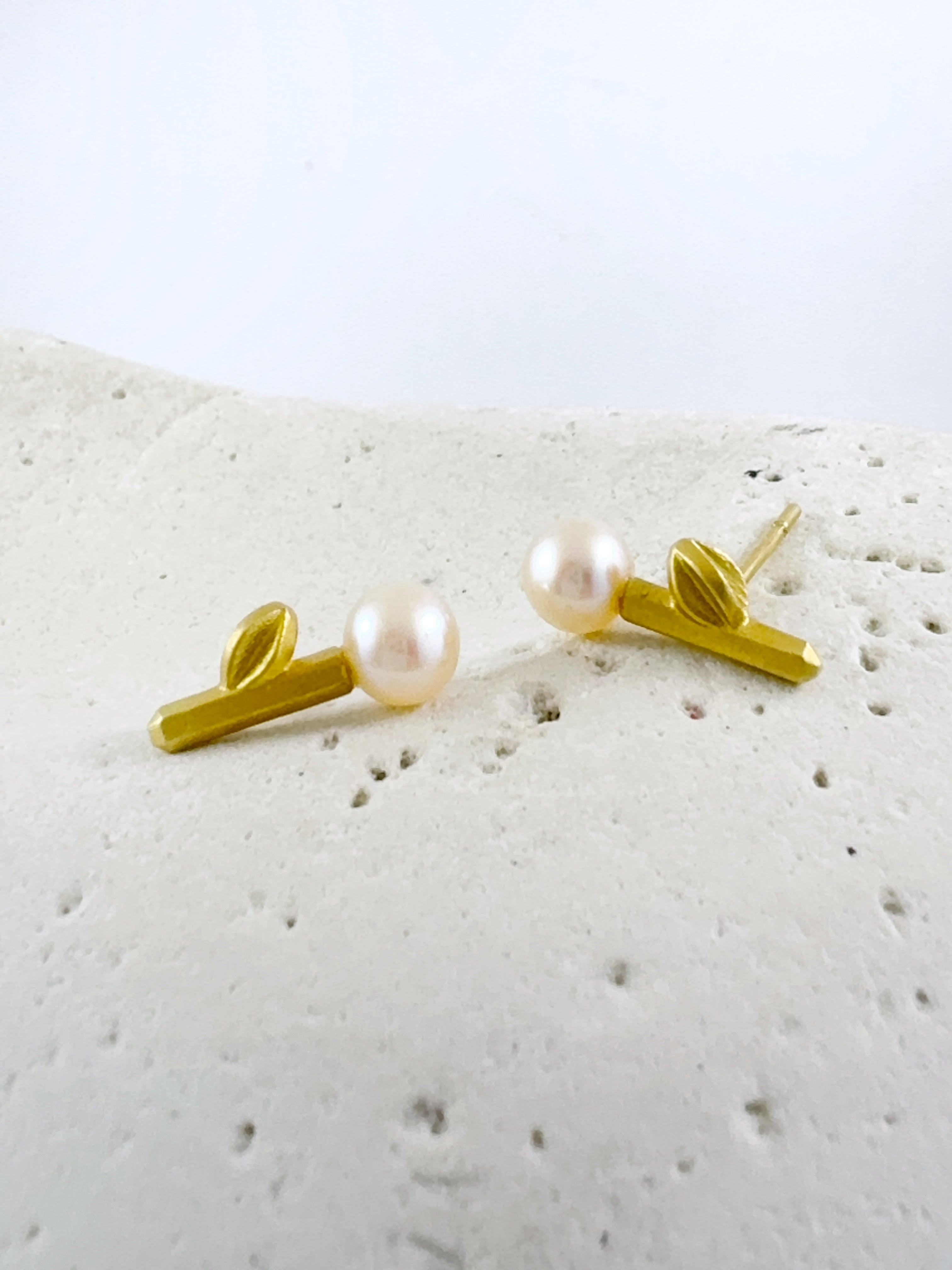 Dandelion Gold & Pearl Studs -  Erica Bello