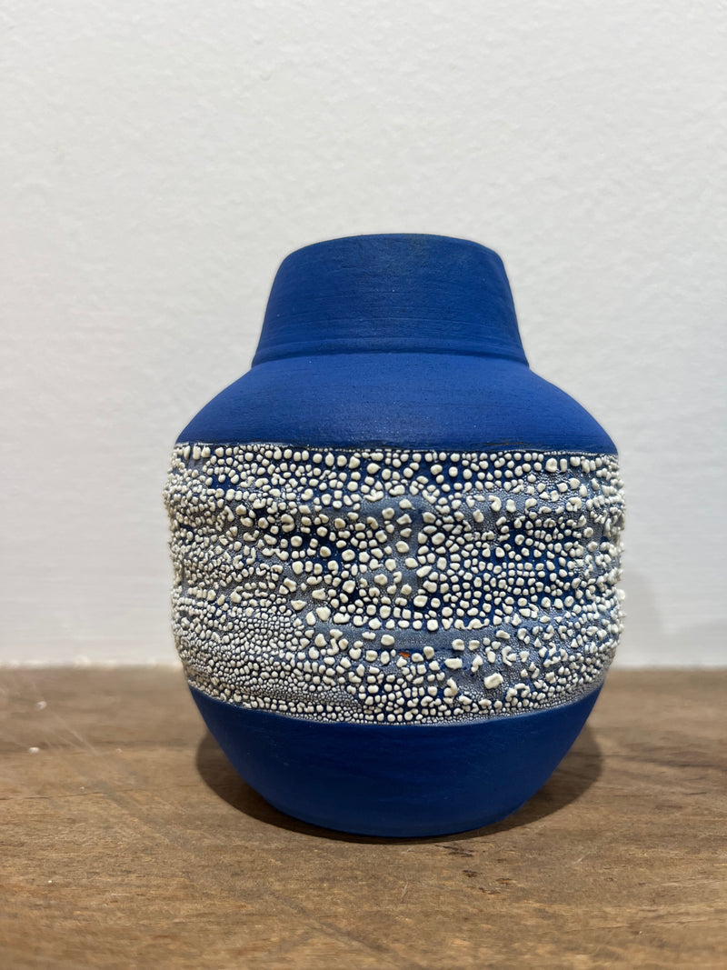 Small blue cracked glaze vessel - Chrystie Longworth