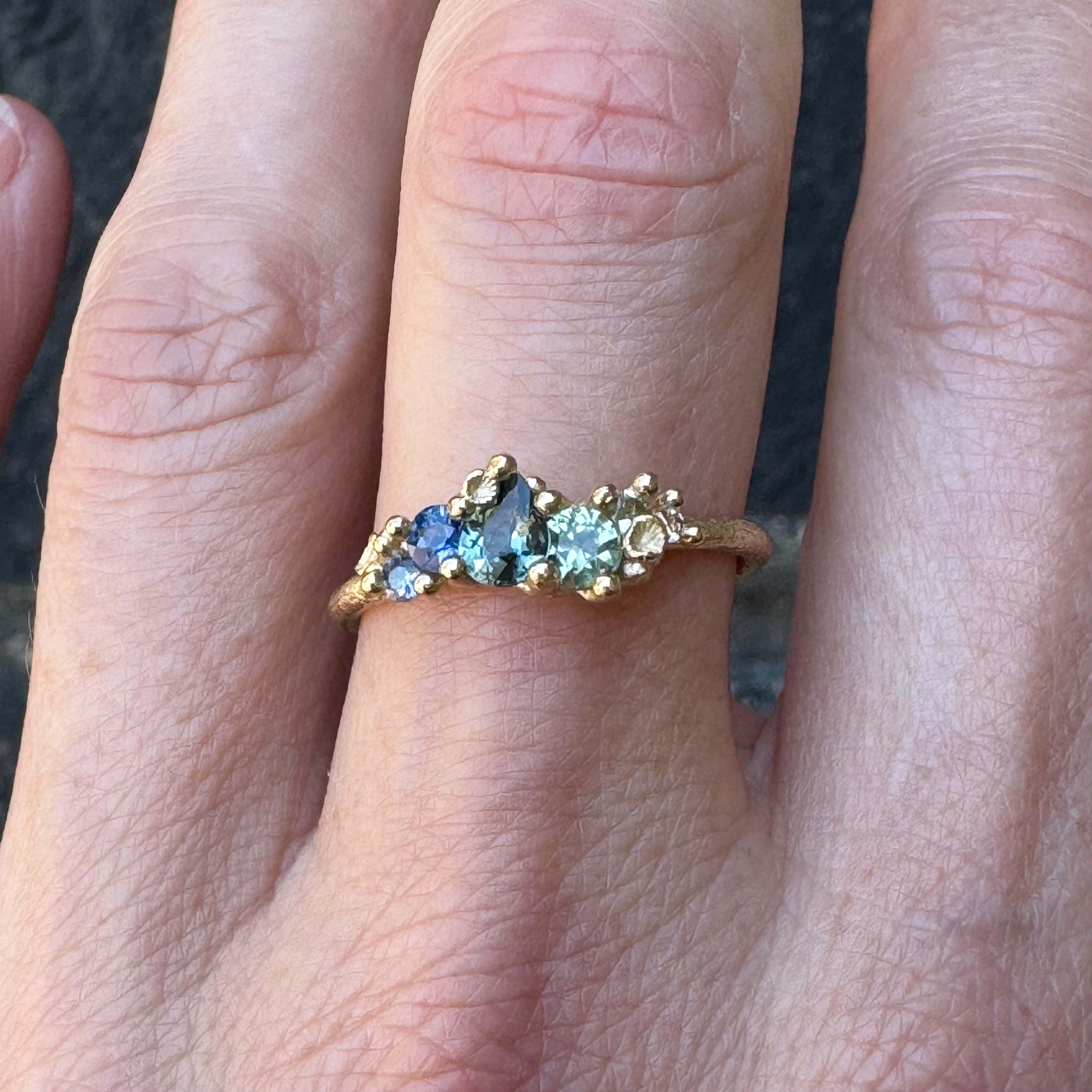 Asymmetric Sapphire Cluster Ring - Ruth Tomlinson