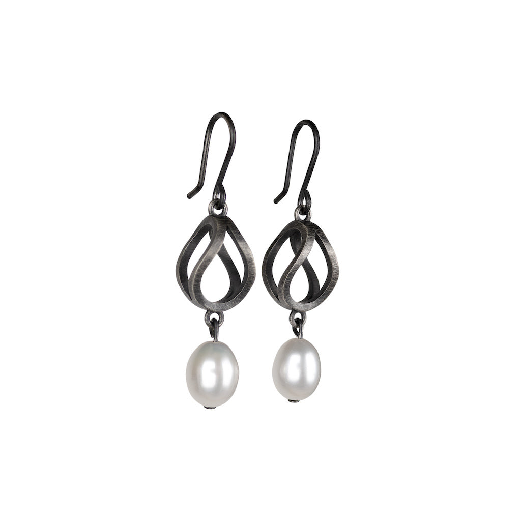 Illusions Oxidised Silver & Pearl Earrings - Kate Alterio