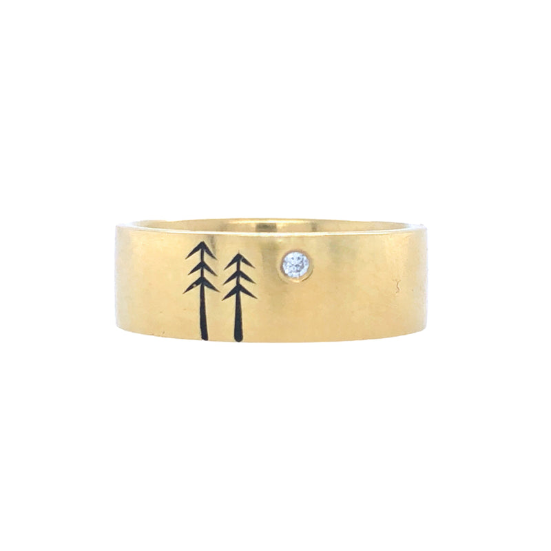 Yellow Gold Etched Ring with Diamond - Ash Hilton