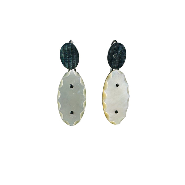 Oval Biseaute Mother of Pearl Small Earrings - Cynthia Nge