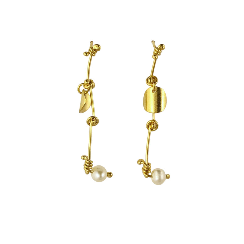 Golden Pearly Twig Earrings - Cynthia Nge
