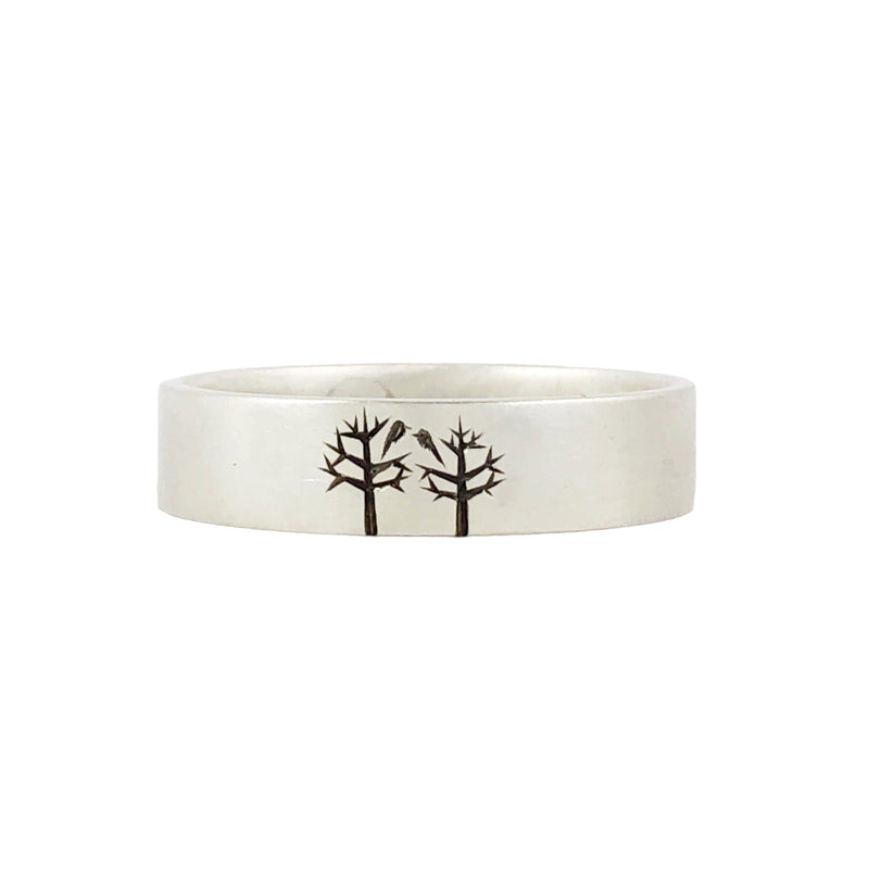 Silver Etched Birds In Trees Ring - Ash Hilton
